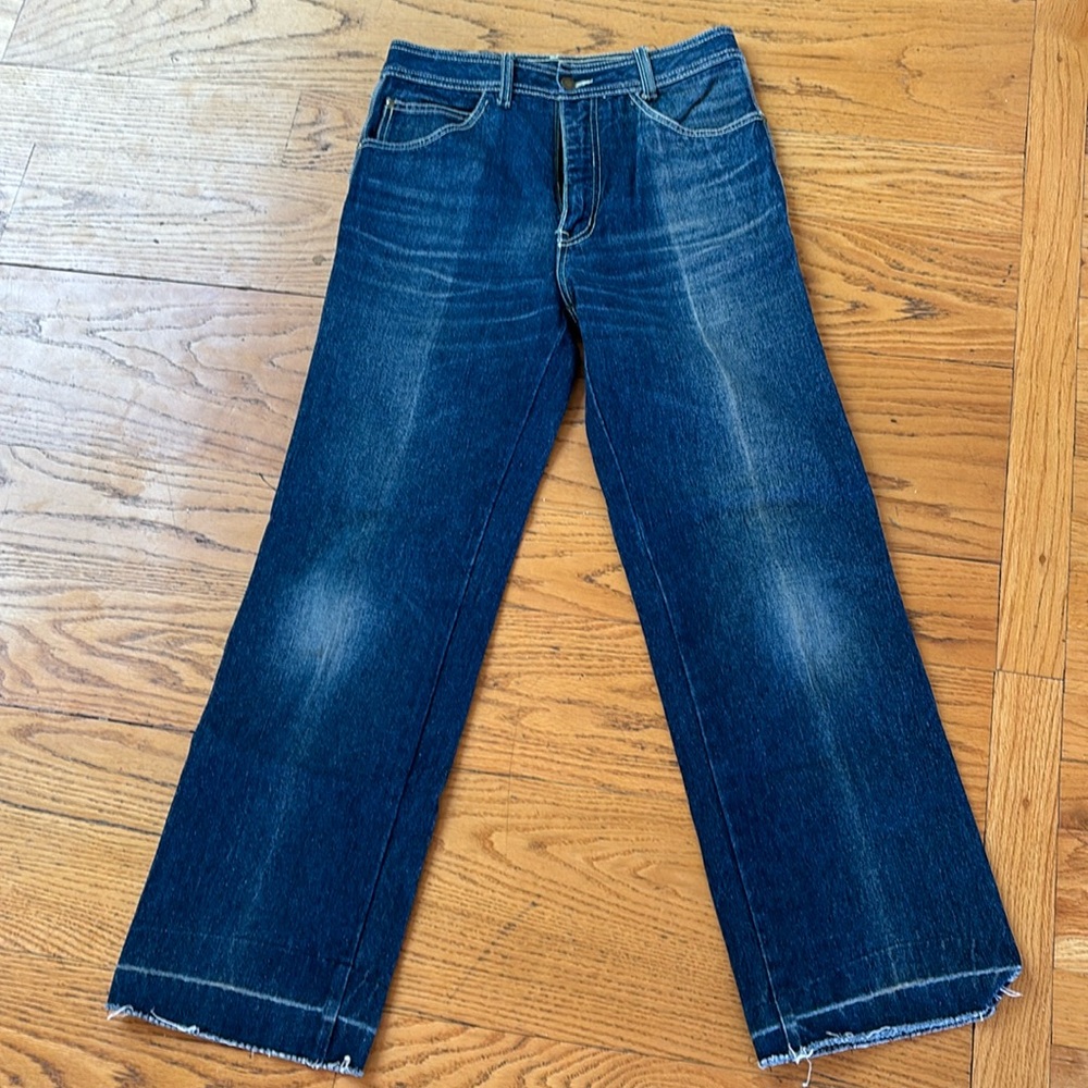 Vintage Corniche Size 32 Wide Leg distressed Blue Denim Jeans